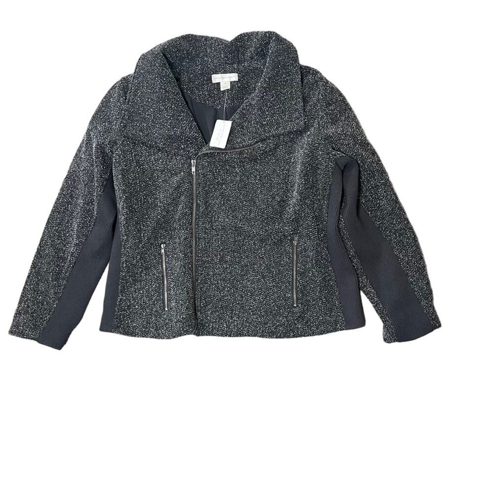 Christopher & Banks Moto Style Womens XL Gray Marled Knit Stretch Rib Jacket New